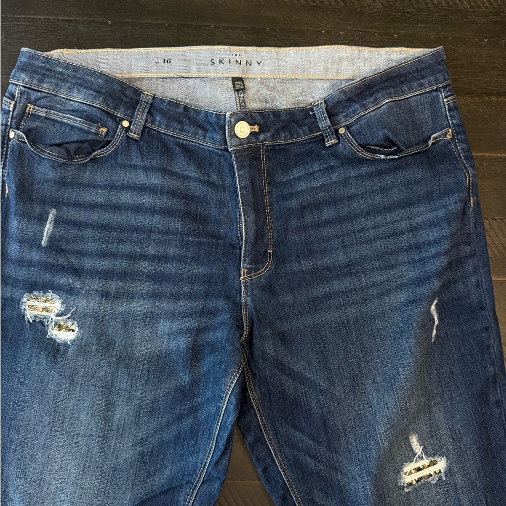 American Eagle Outfitters Dark Blue Distressed Skinny Jeans
